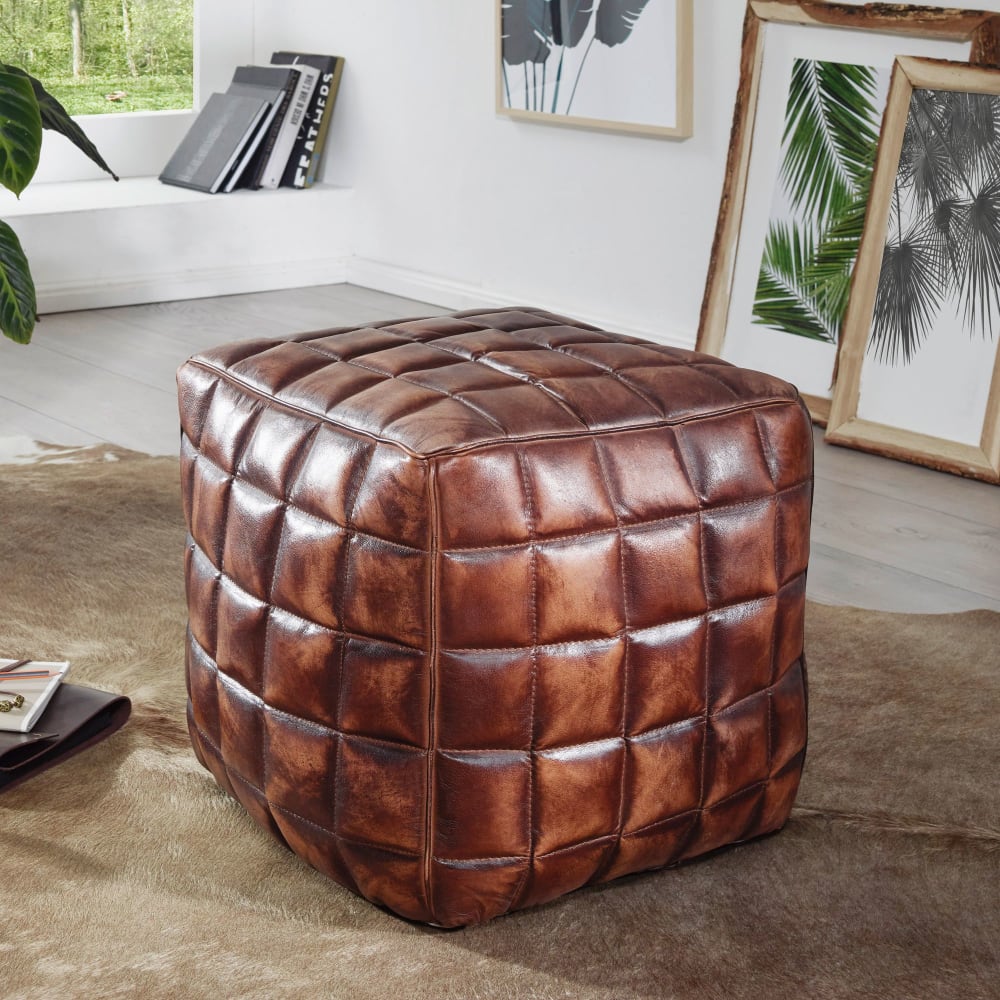 Finebuy Tabouret Cuir 39x41x39 Cm Rétro Ottoman Repose-pied Pouf Rembourré Petit
