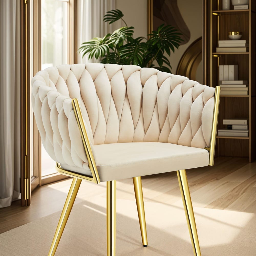 Lot 4 Chaises De Salle À Manger En Velours Design Noué Sable/or