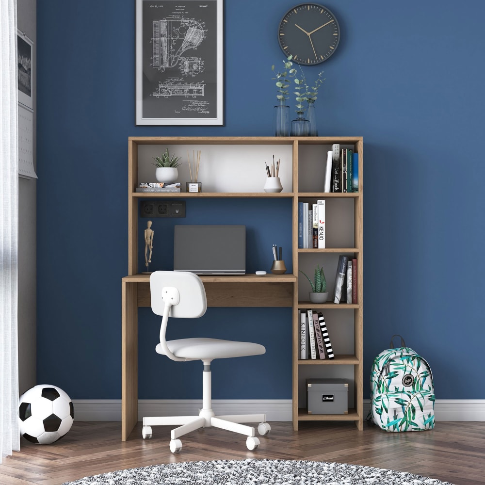 Bureau avec rangement 6 niches 113,2x40x141,8 cm décor chêne