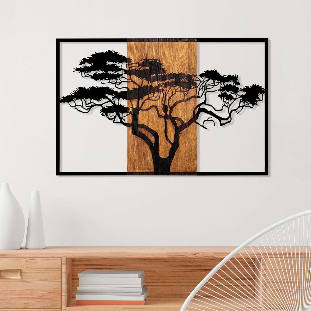 Décoration murale en bois et métal acacia tree