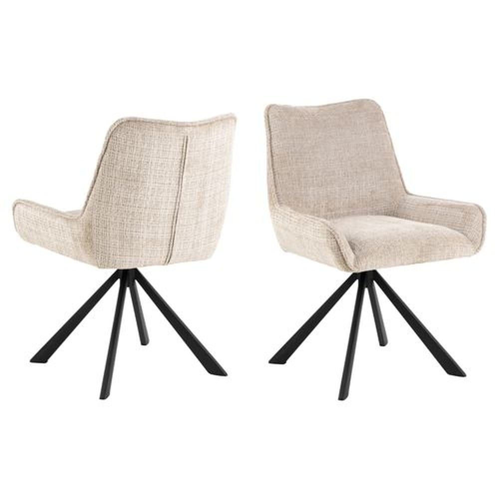 Lot de 2 chaises de salle à manger pivotantes en tissu et acier Beige, L. 59 x l. 56 x H. 81 cm, MEMPHIS