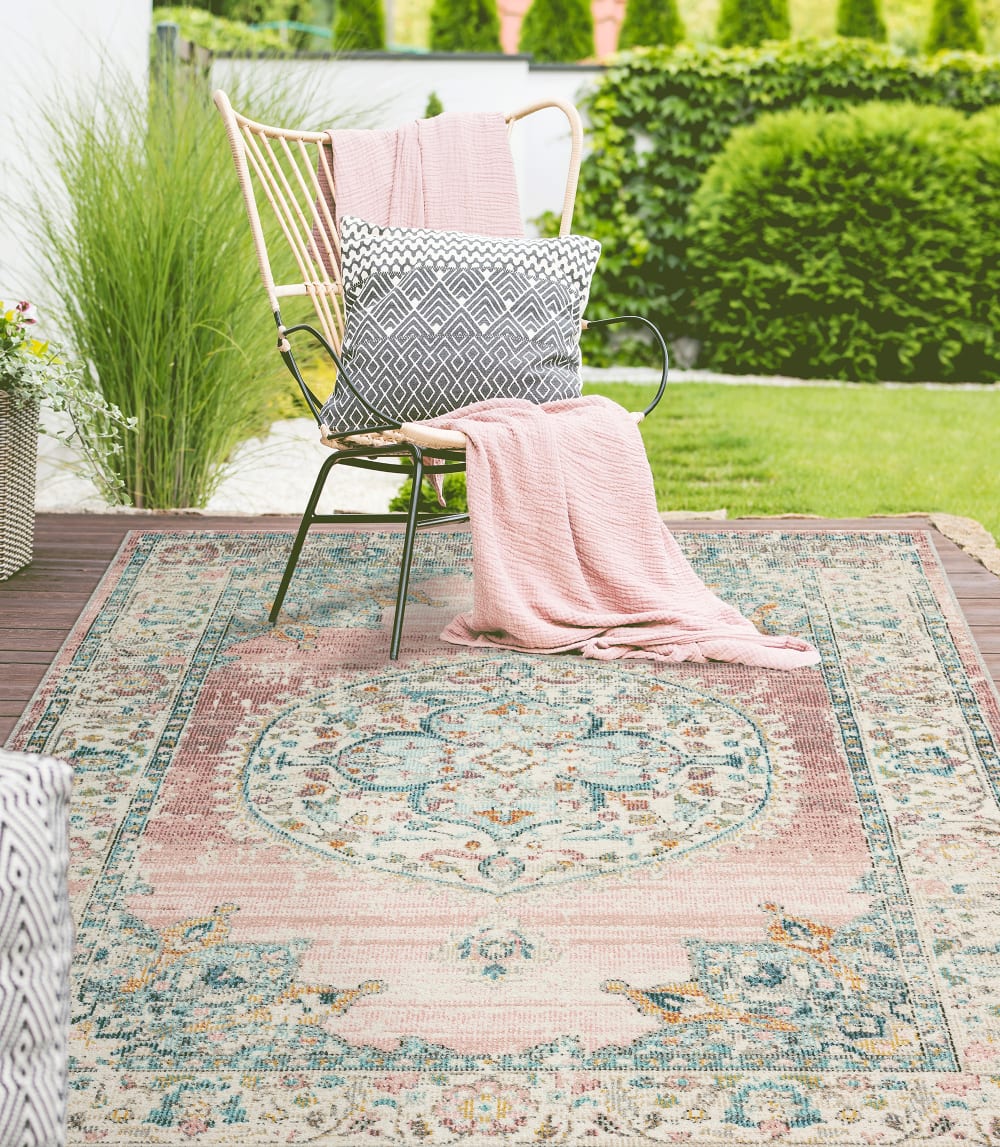 Tapis moderne intérieur extérieur, rose, 120 x 170 cm