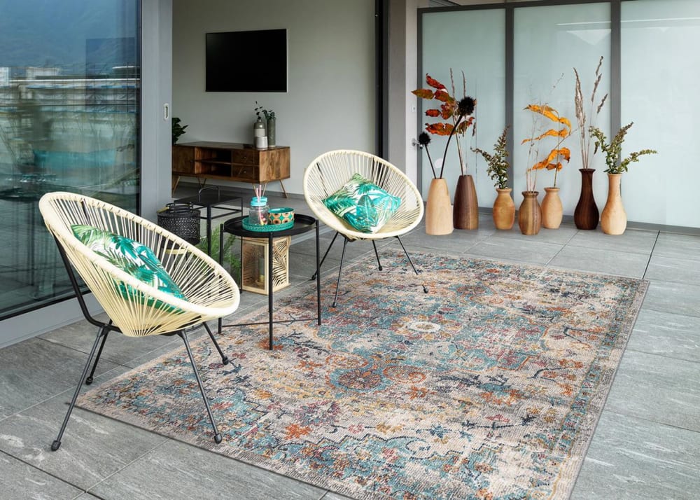 Tapis extérieur terrasse cuisine balcon, multicolore, 120 x 170 cm