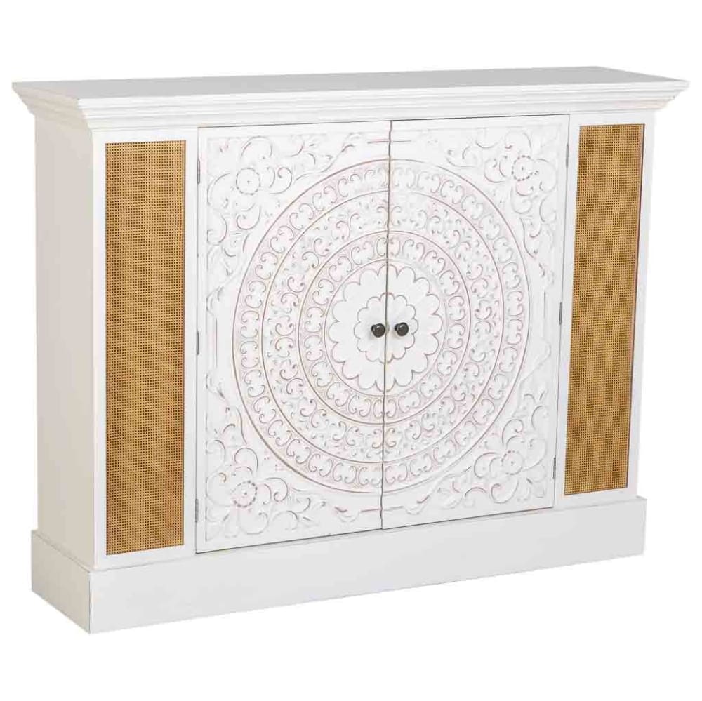 Buffet En Bois Blanc Vieilli Avec 2 Portes 130x33x99h Cm