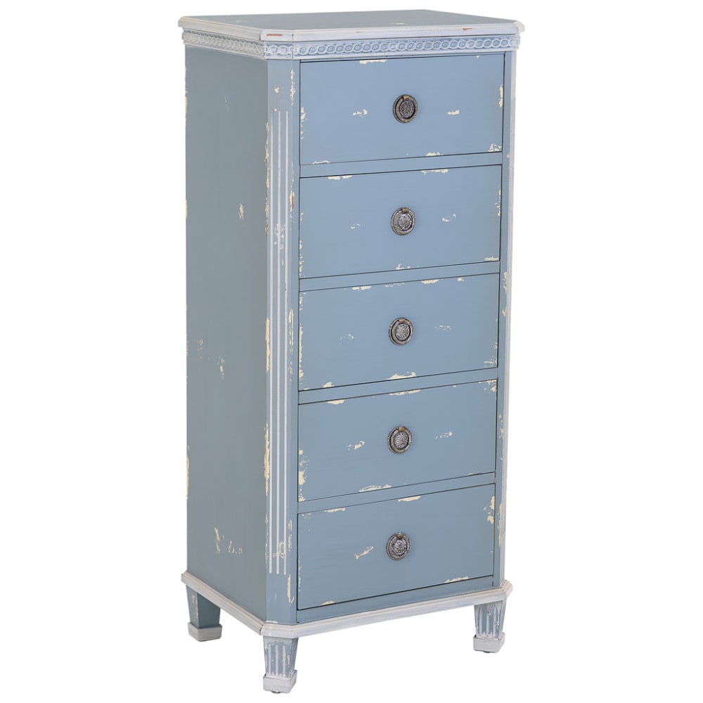Commode en bois bleu avec 5 tiroirs 50x35x110h cm