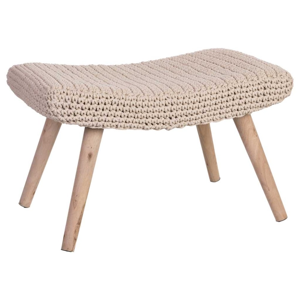 Banc En Bois Et Coton Tressé Beige 67x30x43h Cm