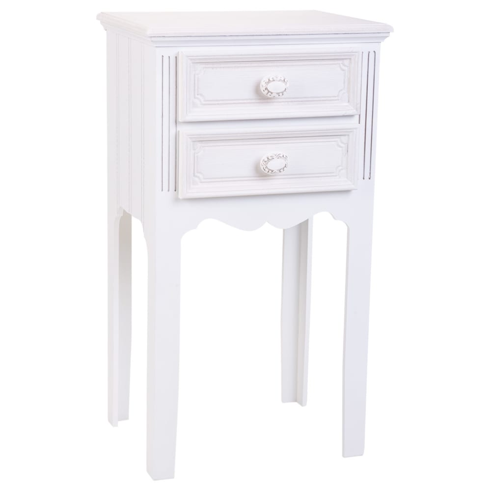 Table De Nuit En Bois Avec 2 Tiroirs Blancs 38x28x69.