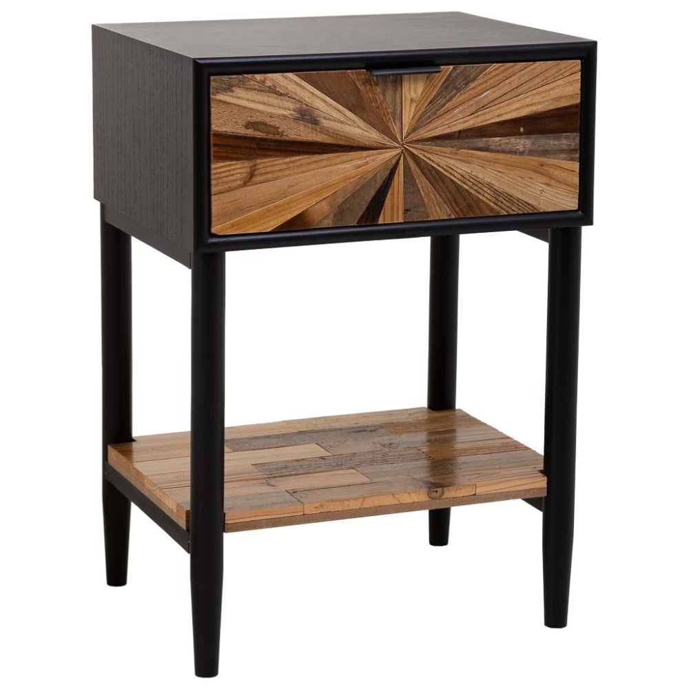 Table de nuit en bois et métal, 1 tiroir et 1 étagère marron 41x32x60