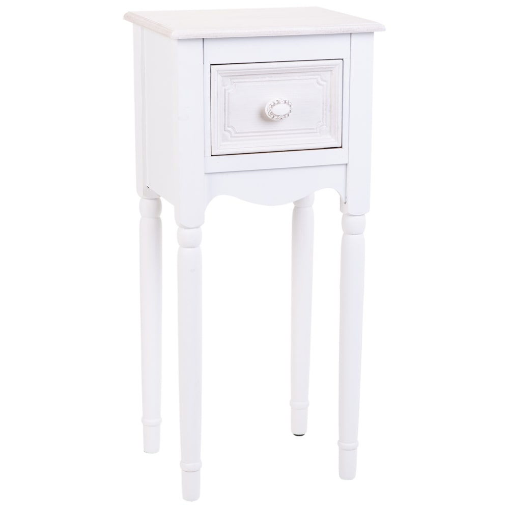Table De Nuit En Bois Avec 1 Tiroir Blanc 33x26,5x72,5.