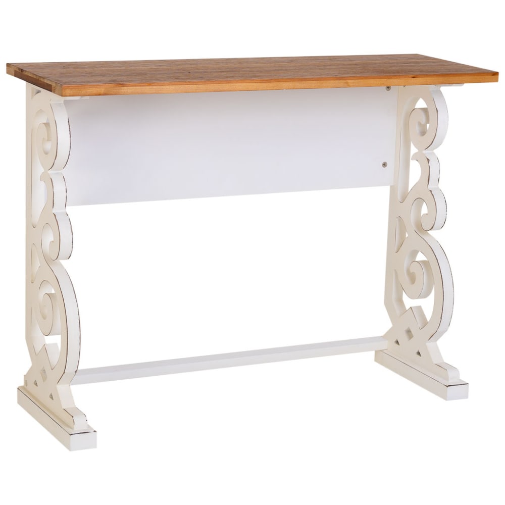 Console En Bois Laqué Blanc Vieilli 106x36x79h Cm