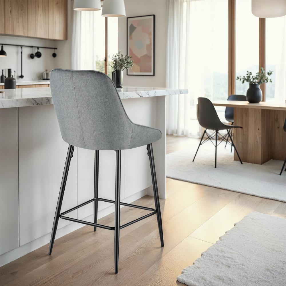 Lot 2 Chaises De Bar Dossier En Tissu Et Repose-pieds Gris/noir