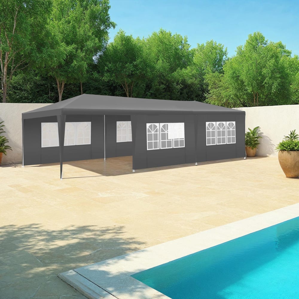Pavillon 9x3m Avec 8 Faces Latérales Amovibles Imperméable Gris