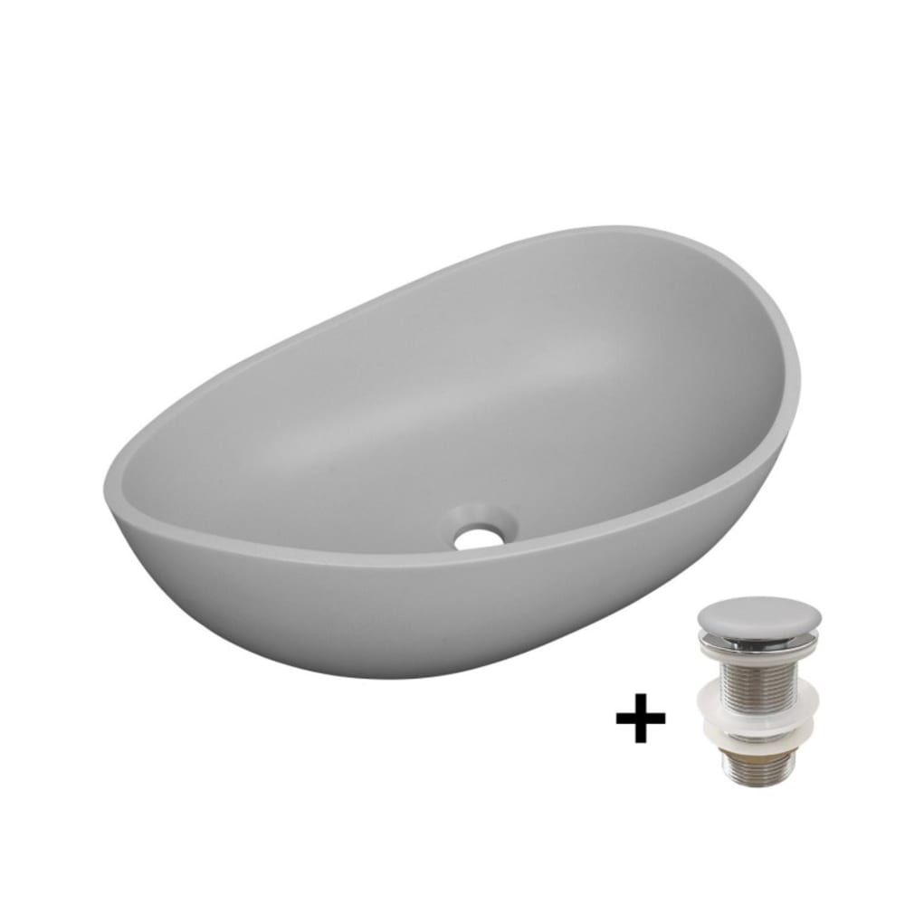 Vasque à poser organique en béton lisse IRIS 57x37cm + bonde