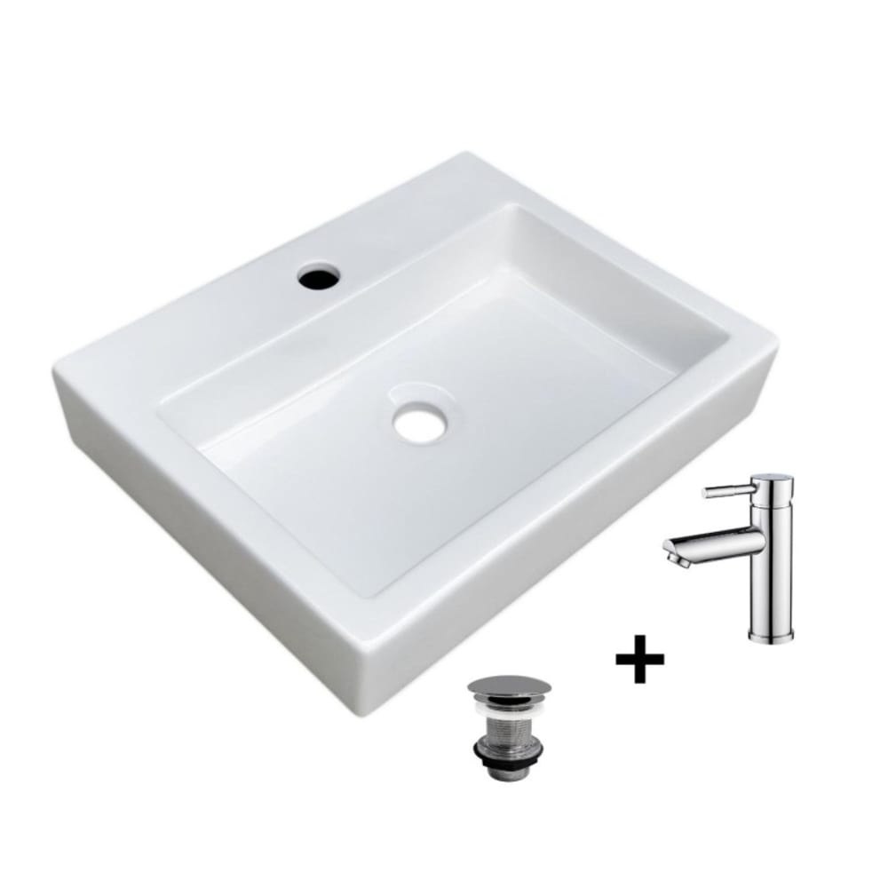 Vasque à poser rectangulaire 48x38cm PADI + robinet + bonde