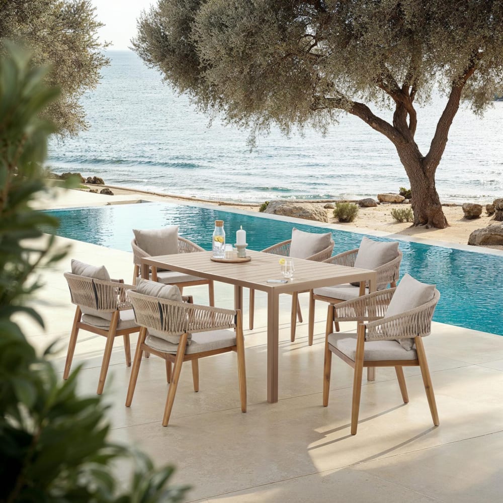 Lot 2 chaises jardin 59x58x76,5cm bois d'acacia massif résistant intempéries corde sable