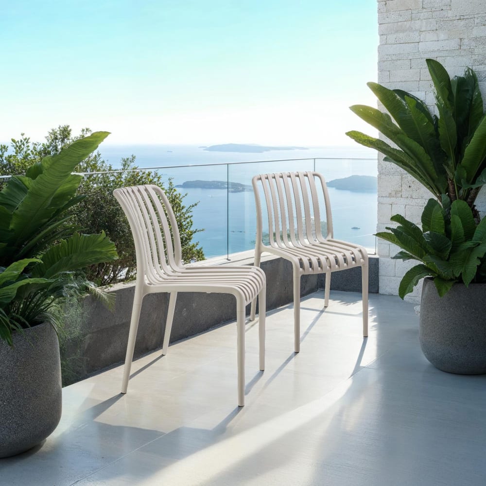 Lot 2 chaises de jardin résistantes intempéries empilables taupe
