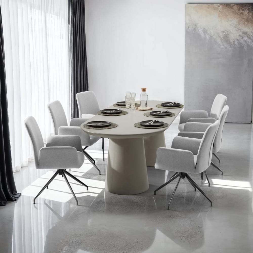 Lot 4 Fauteuils Pivotants 360° Rembourrés Tissu Robuste Gris Clair
