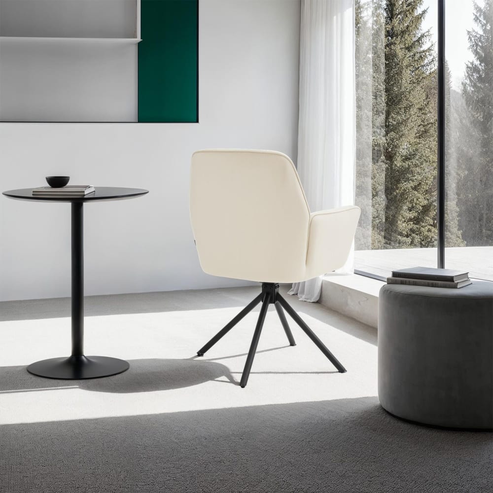 Lot De 6 Chaises Pivotantes 360° En Velours Rembourré Crème/noir