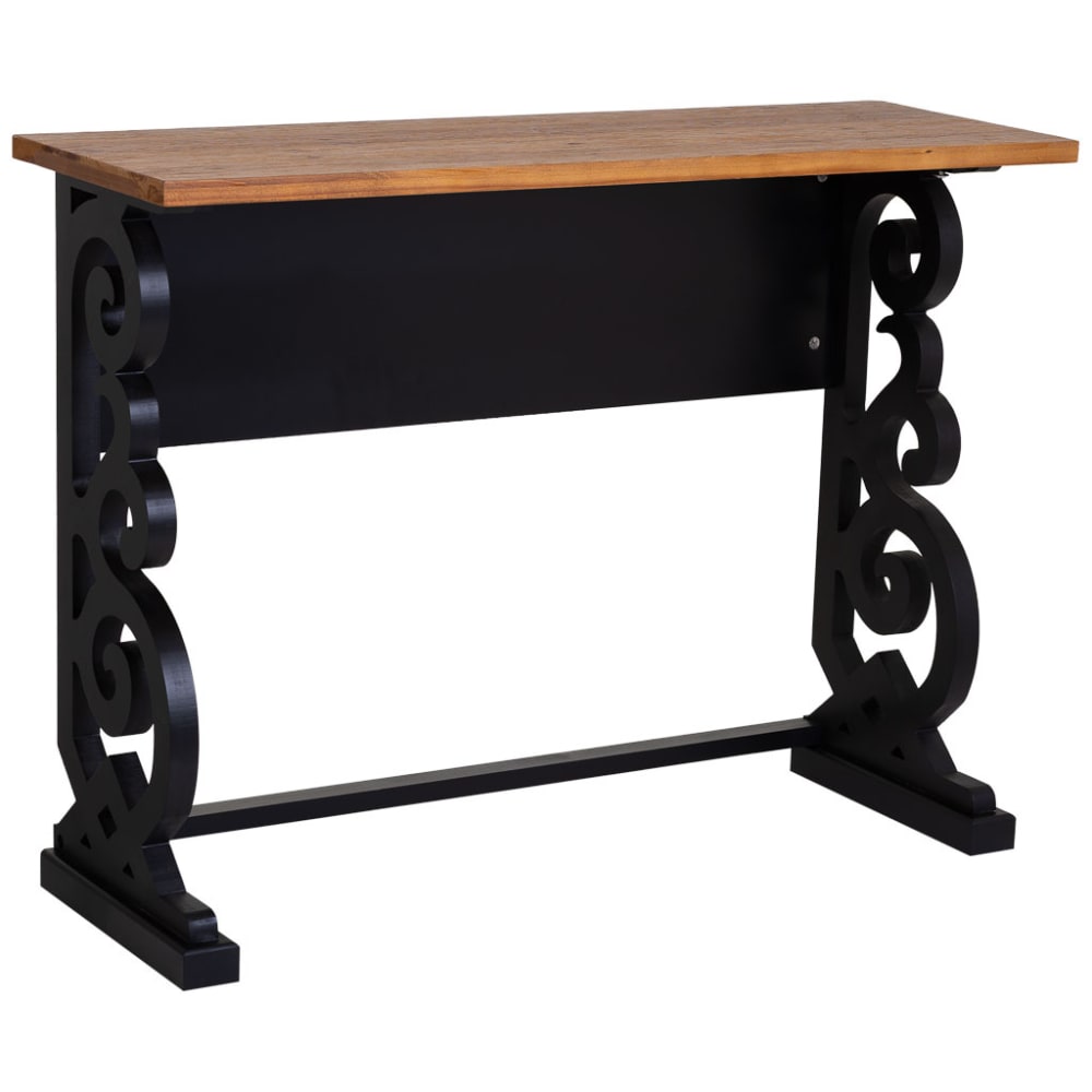 Meuble D'entrée En Bois Laqué Noir Vieilli 106x36x79h Cm
