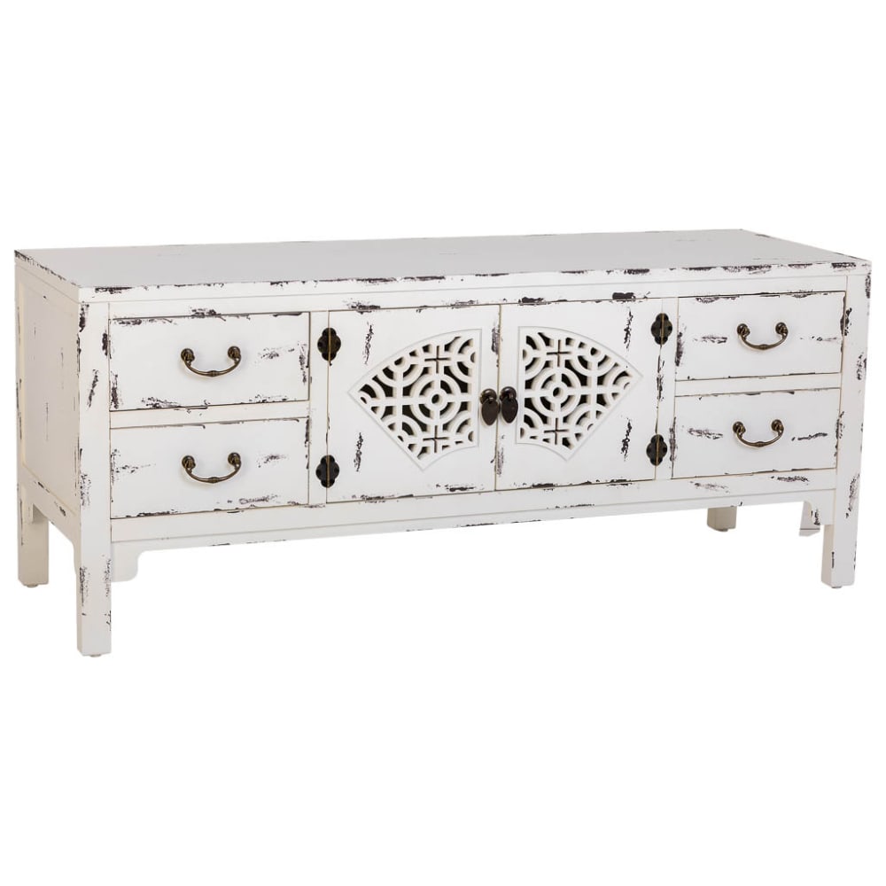 Meuble Bas En Bois Blanc Avec 4 Tiroirs Et 2 Portes 120x40x50h Cm