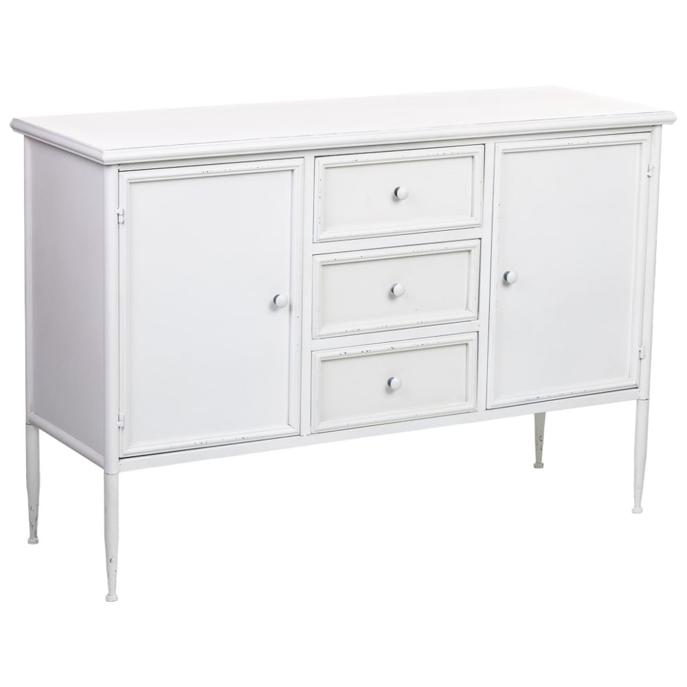 Aparador de 2 puertas y 3 cajones de metal blanco 120x41x80h cm
