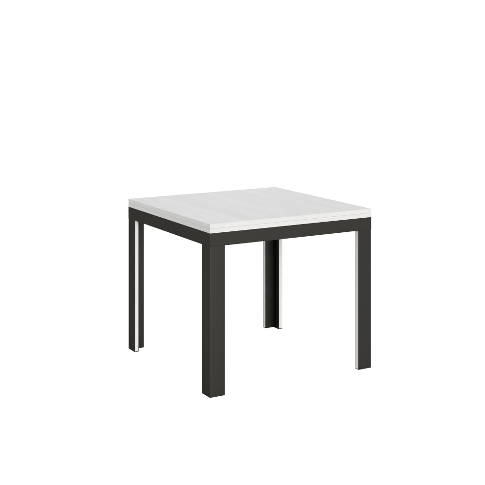 Table Ouvrante 90x90/180 Cm Ligne Libra Frêne Blanc Structure Anthracite