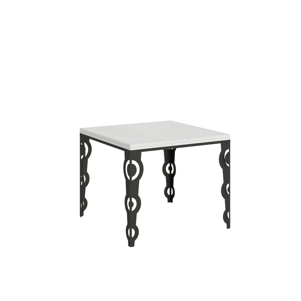 Table Ouvrante 90x90/180 Cm Karamay Libra Frêne Blanc Structure Anthracite