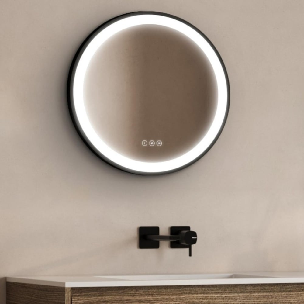 Miroir LED rond avec cadre alu noir AUREYA