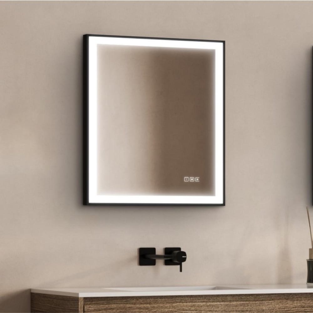 Miroir LED rectangulaire avec cadre alu noir VELUNA