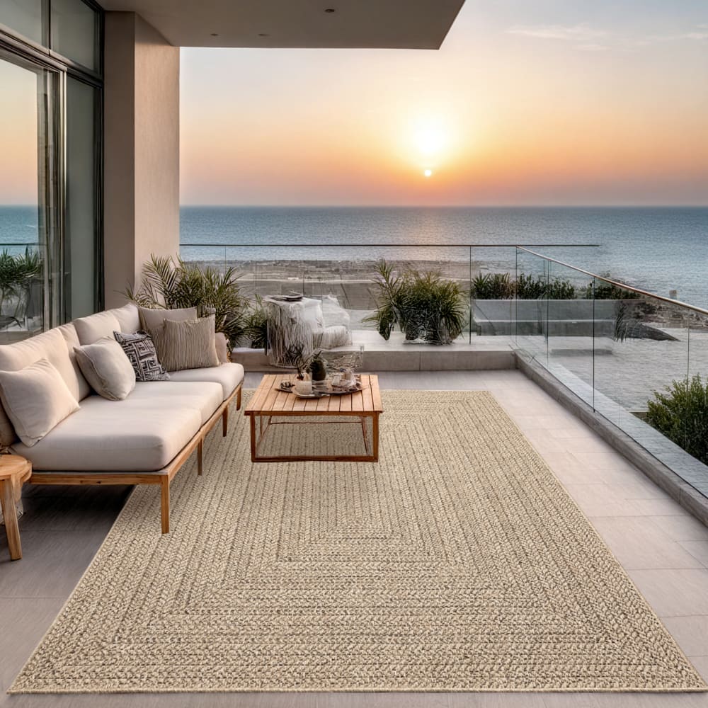 Tapis extérieur jute optique uni intempéries - nature - 160 x 230 cm