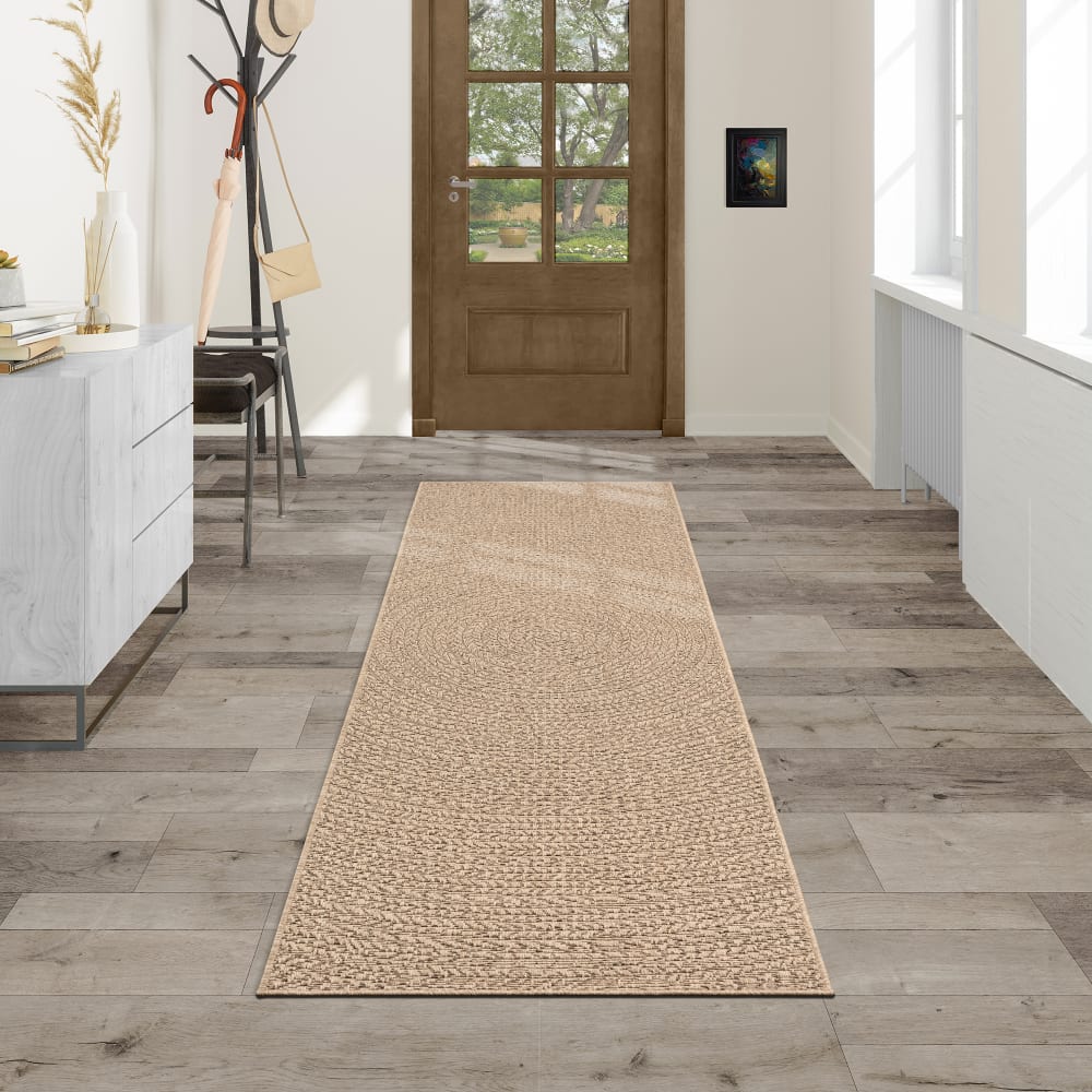Tapis extérieur jute optique intempéries - nature - 80 x 250 cm