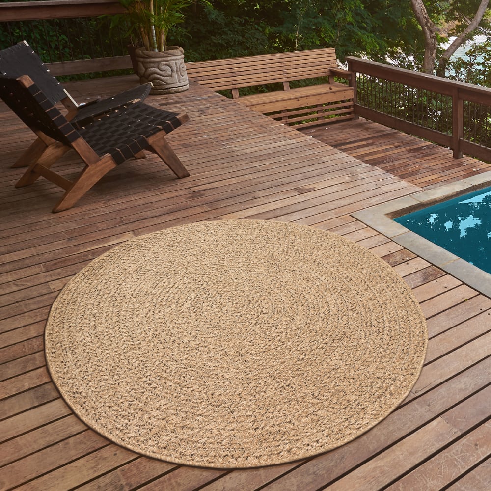 Tapis extérieur jute optique intempéries - nature - 80 cm, rond