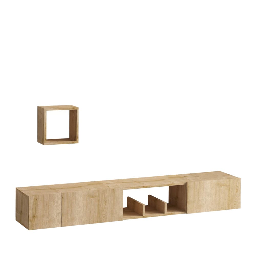 Heavy - Meuble TV suspendu 3 portes en bois L180cm - Bois clair