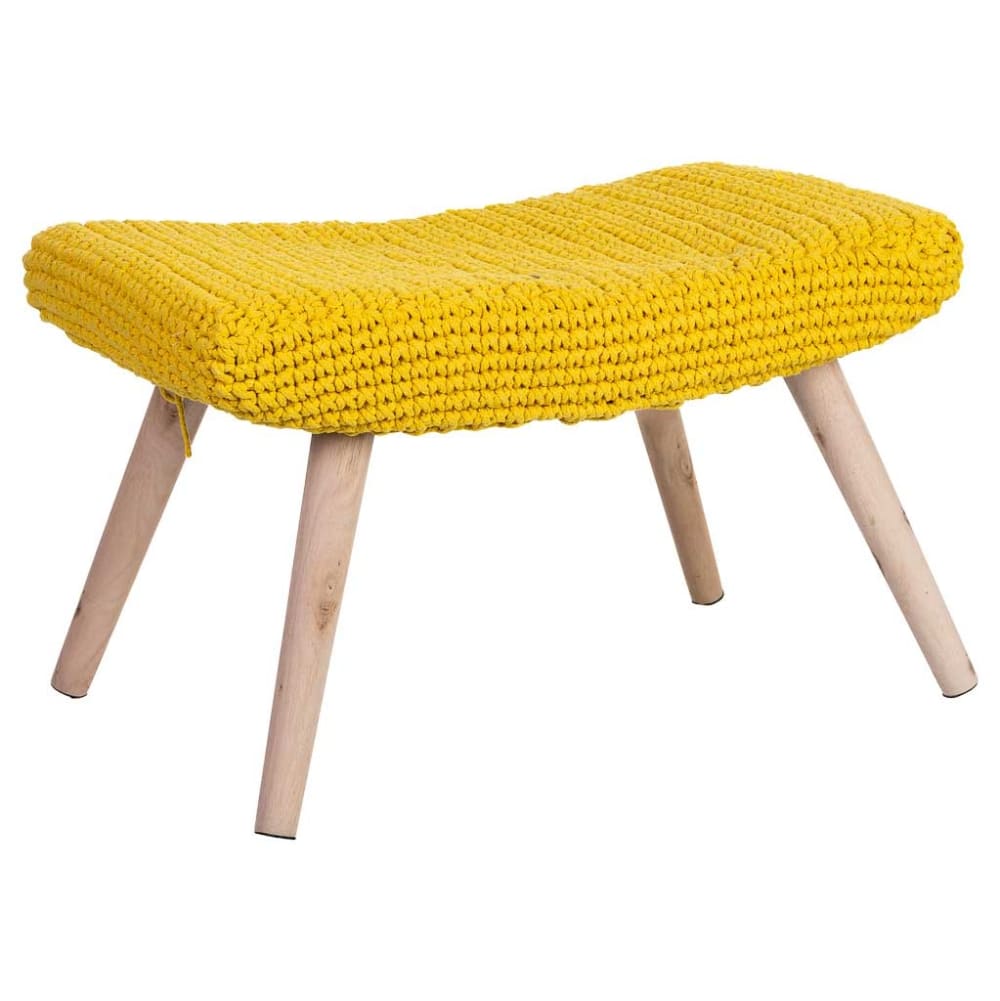 Tabouret en bois et coton tressé jaune 67x30x43h cm