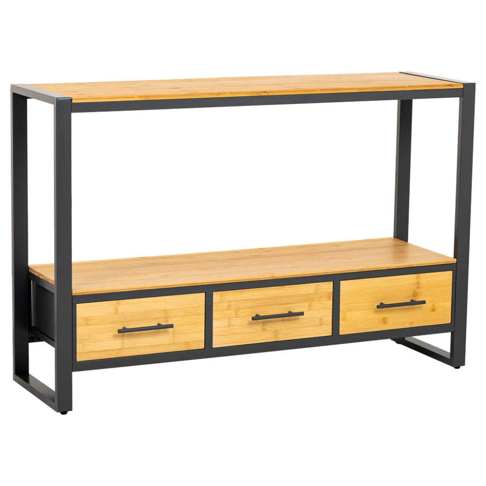 Meuble D'entrée En Métal Et Bois 3 Tiroirs, Marron 120x35x79,5h Cm