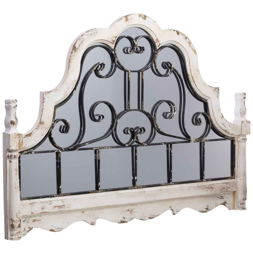 Miroir Mural En Bois Vieilli Blanc Et Métal 128,5x6,5x89h Cm