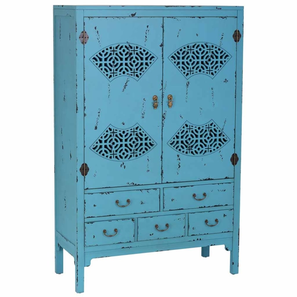Armoire En Bois Vieilli Bleu 96x40x150h Cm
