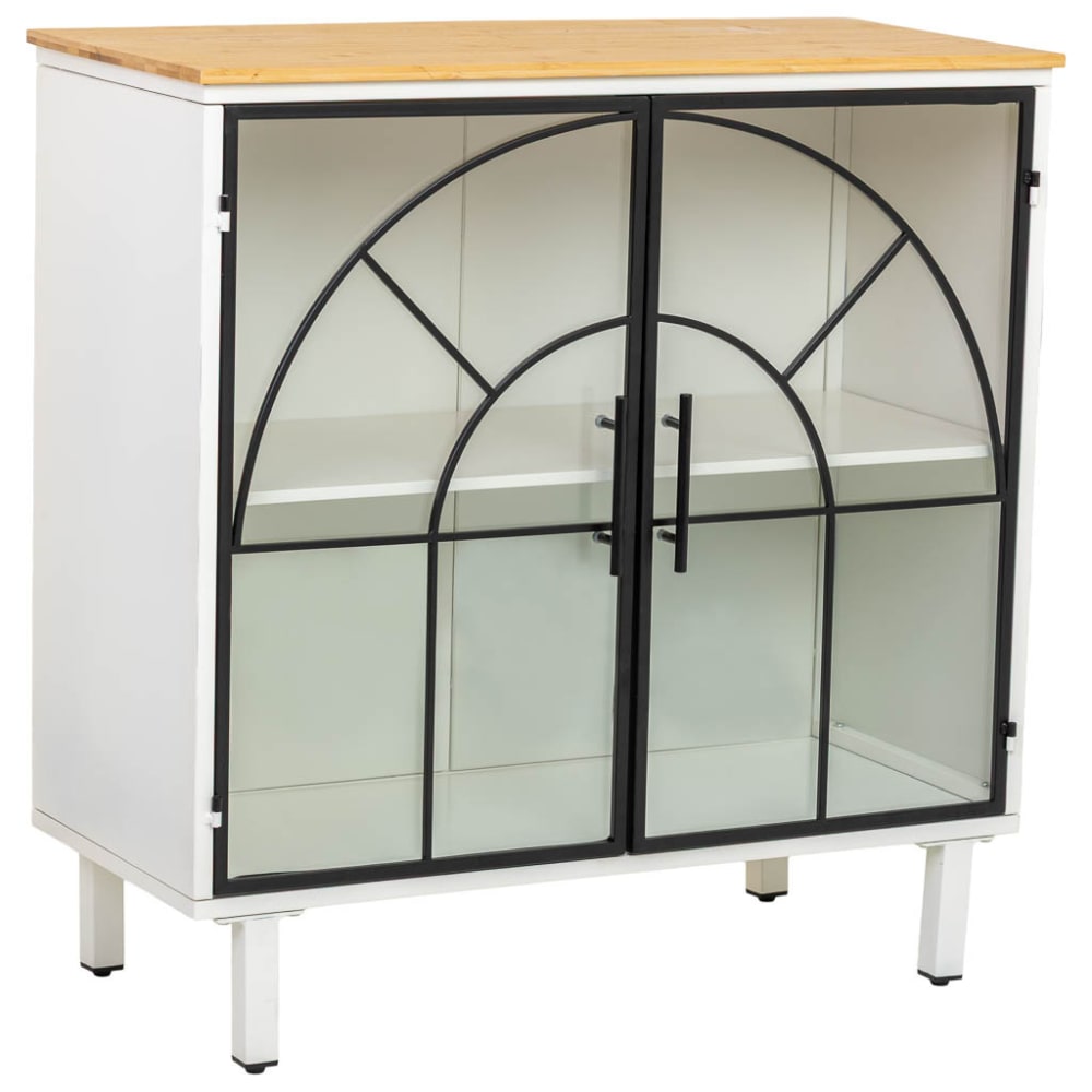 Buffet En Verre, Métal Et Bois, 2 Portes, Blanc81x35,5x80h Cm
