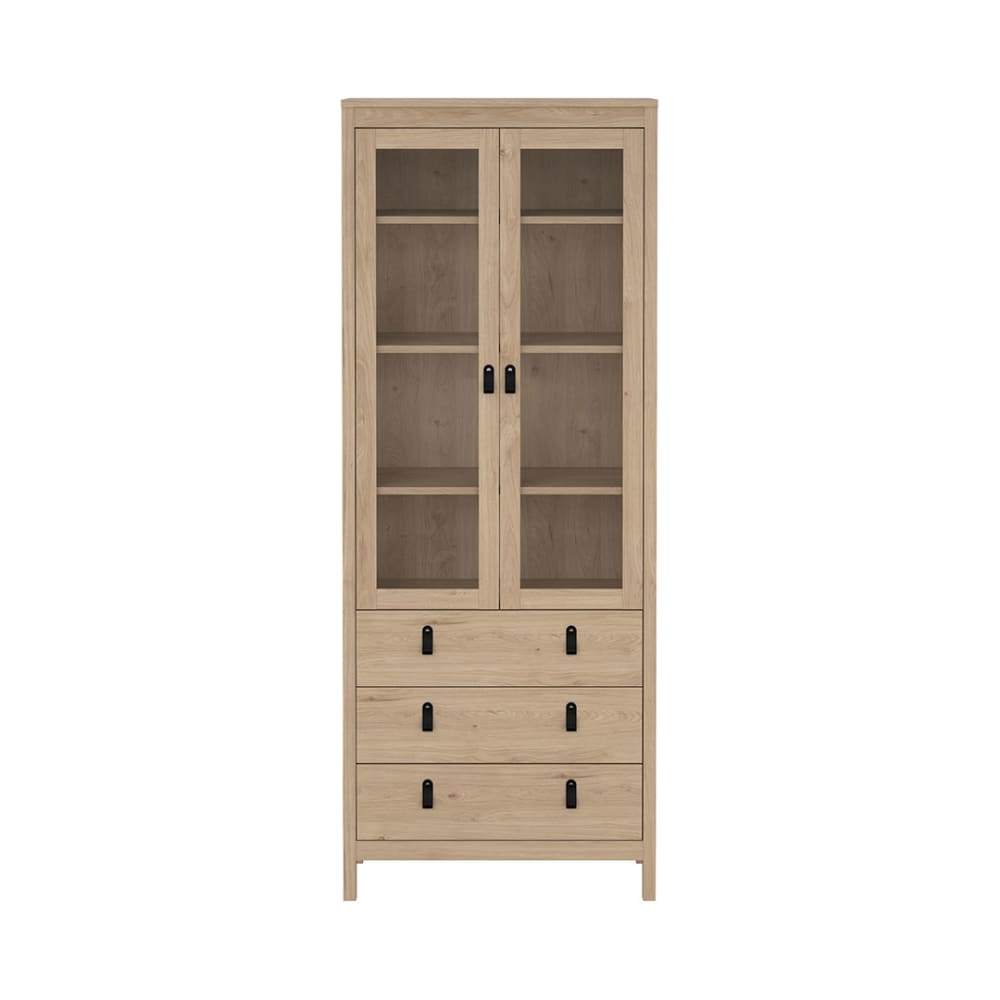 Vitrine 2 portes vitrées encadrées et 3 tiroirs h199 cm - bois clair