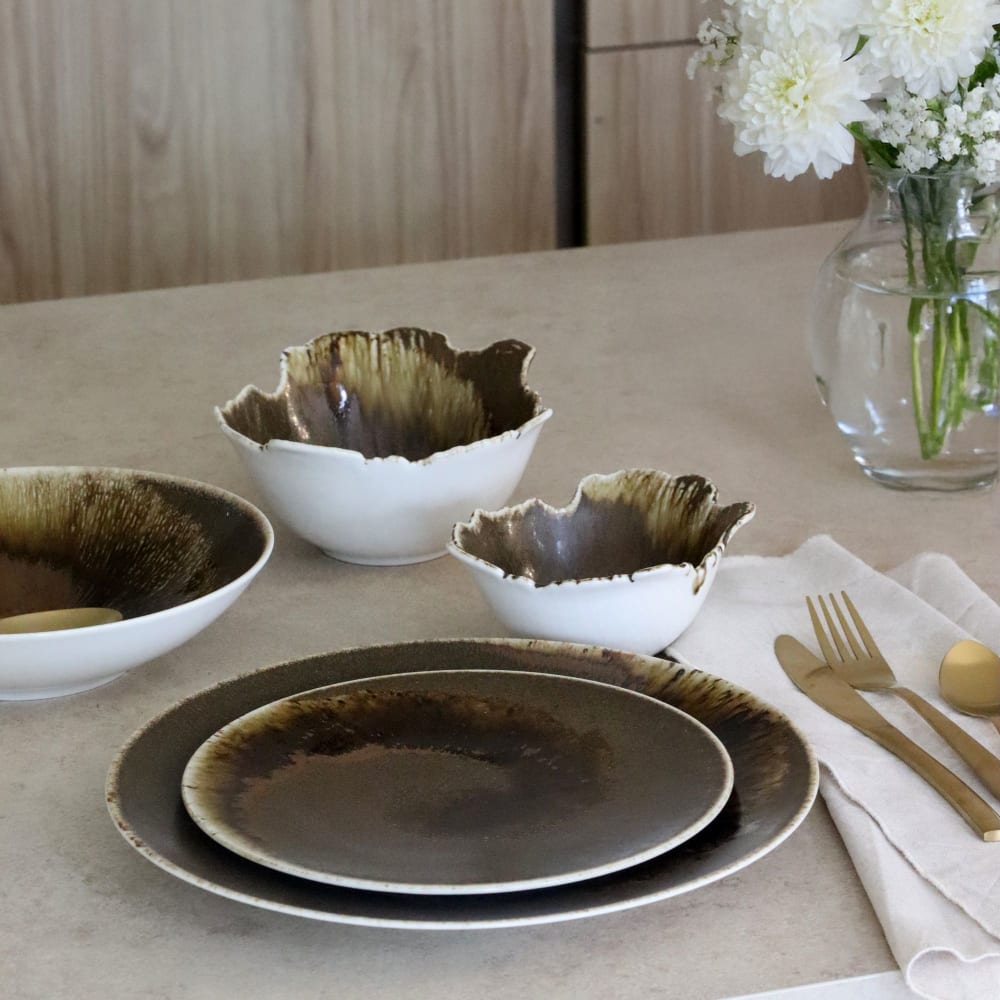 Lot De 6 Assiettes À Dessert Texturées 21cm Porcelaine Marron Saturne - Ogo Living