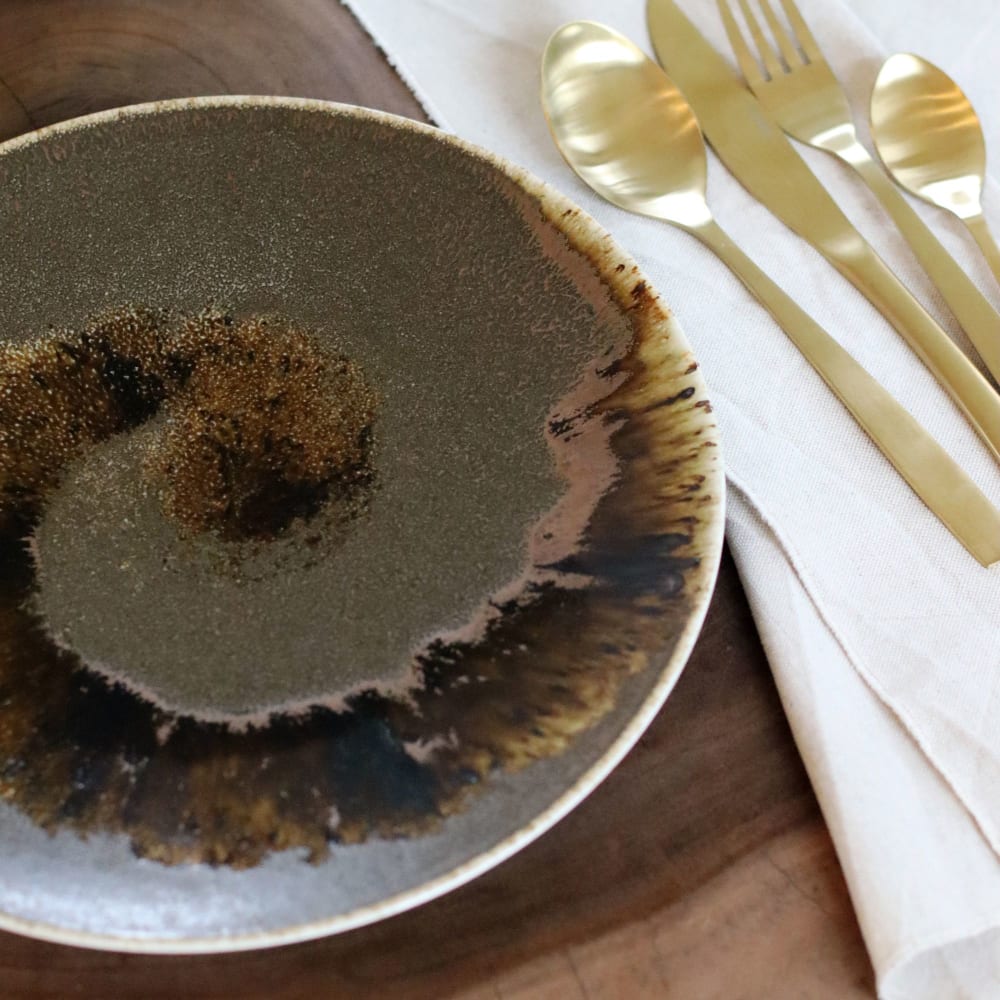 Lot De 6 Assiettes Plates Texturées 27cm En Porcelaine Marron Saturne - Ogo Living