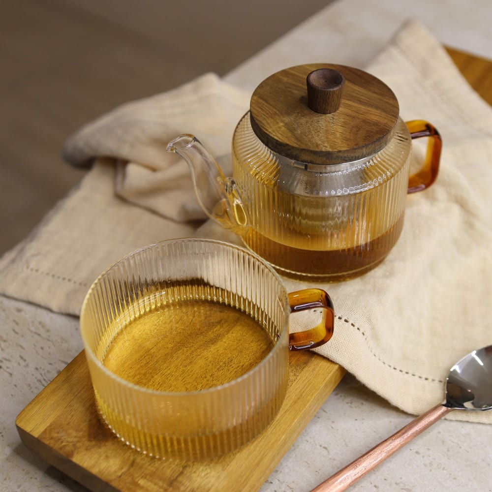 Théière En Verre Et Anse Ambre 400ml Et Tasse Assortie 25cl Karl - Ogo Living