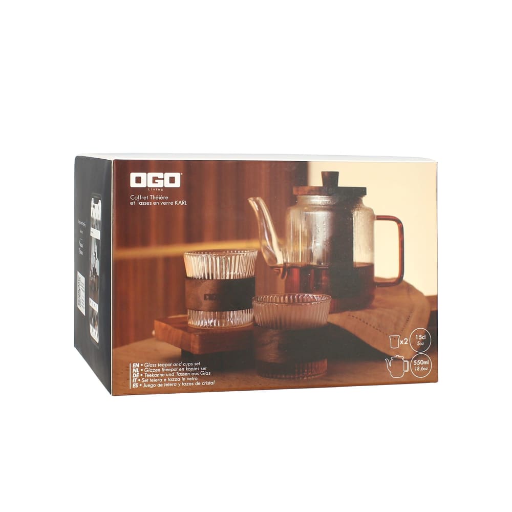 Théière En Verre Et Anse Ambre 550ml Avec Tasses Assorties 15cl Karl - Ogo Living