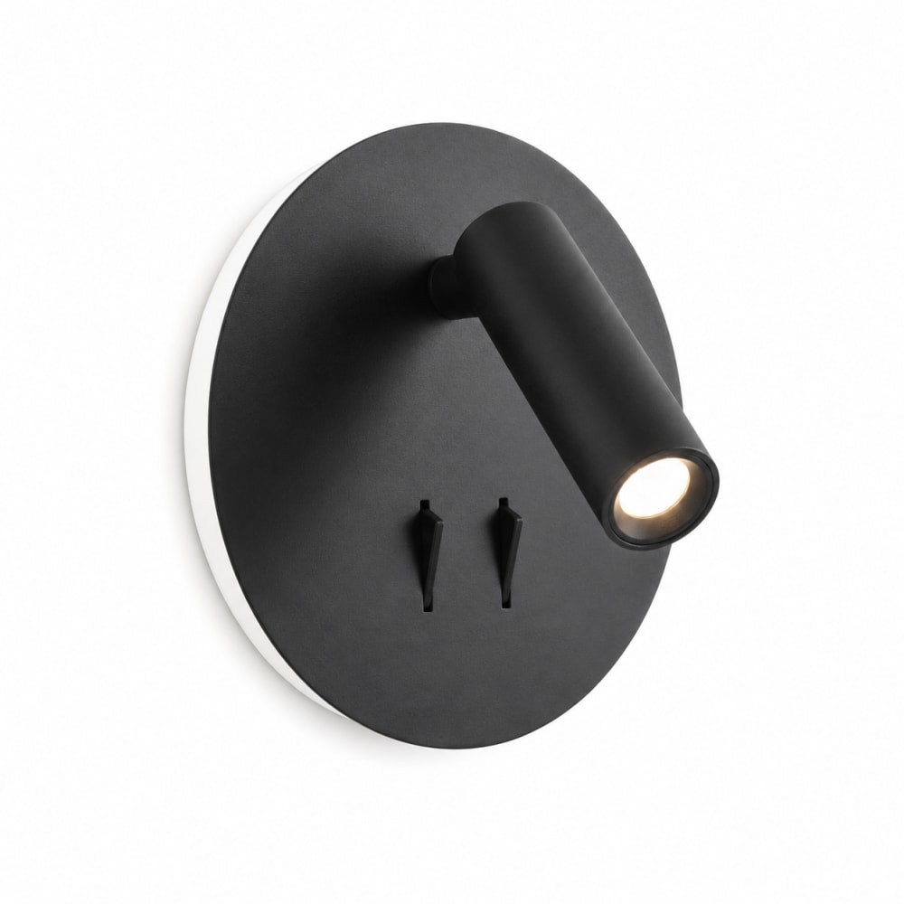 Applique Murale en Aluminium Noir avec Projecteur de Lecture 3W et Lumière Ambiante à l'Arrière 6W avec Interrupteurs