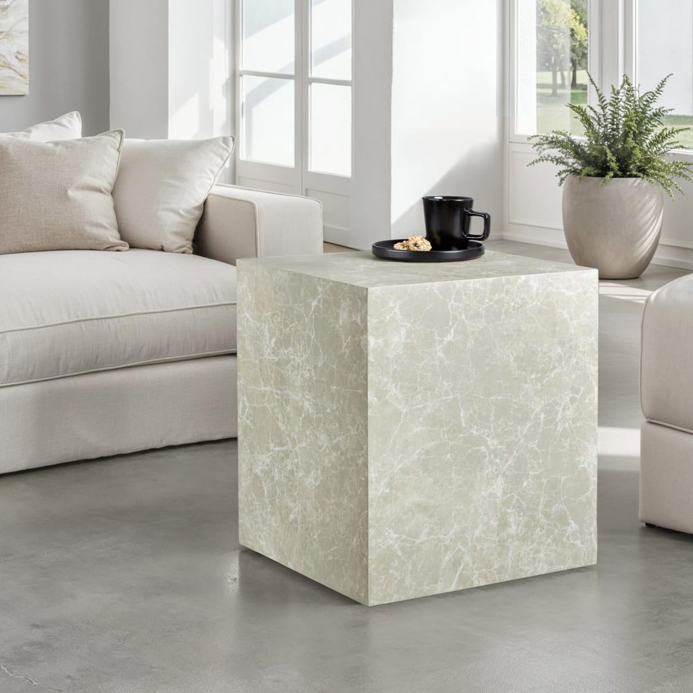 Table basse en panneau de fibres 45 x 45 x 50 cm aspect travertin