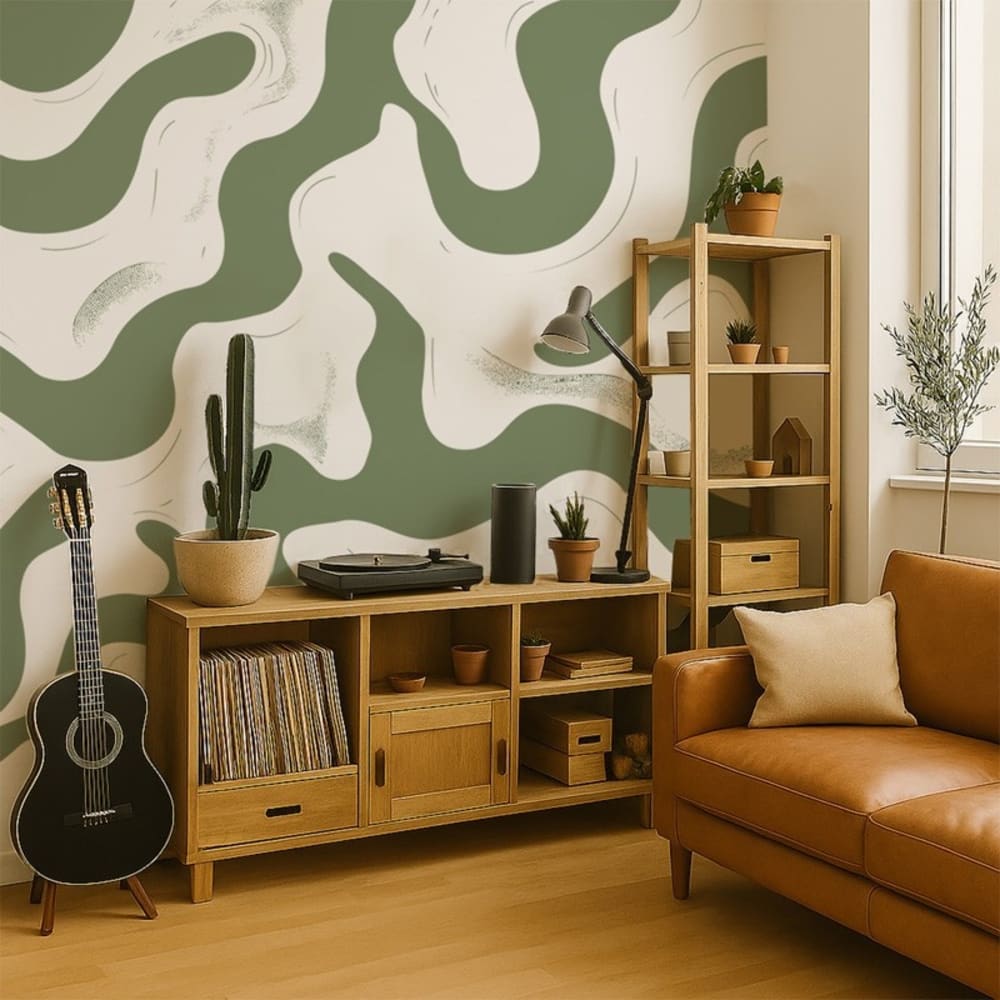 Papier peint panoramique - Méandre - Vert - intissé: 150g/m² - 7 lés: 336x270cm