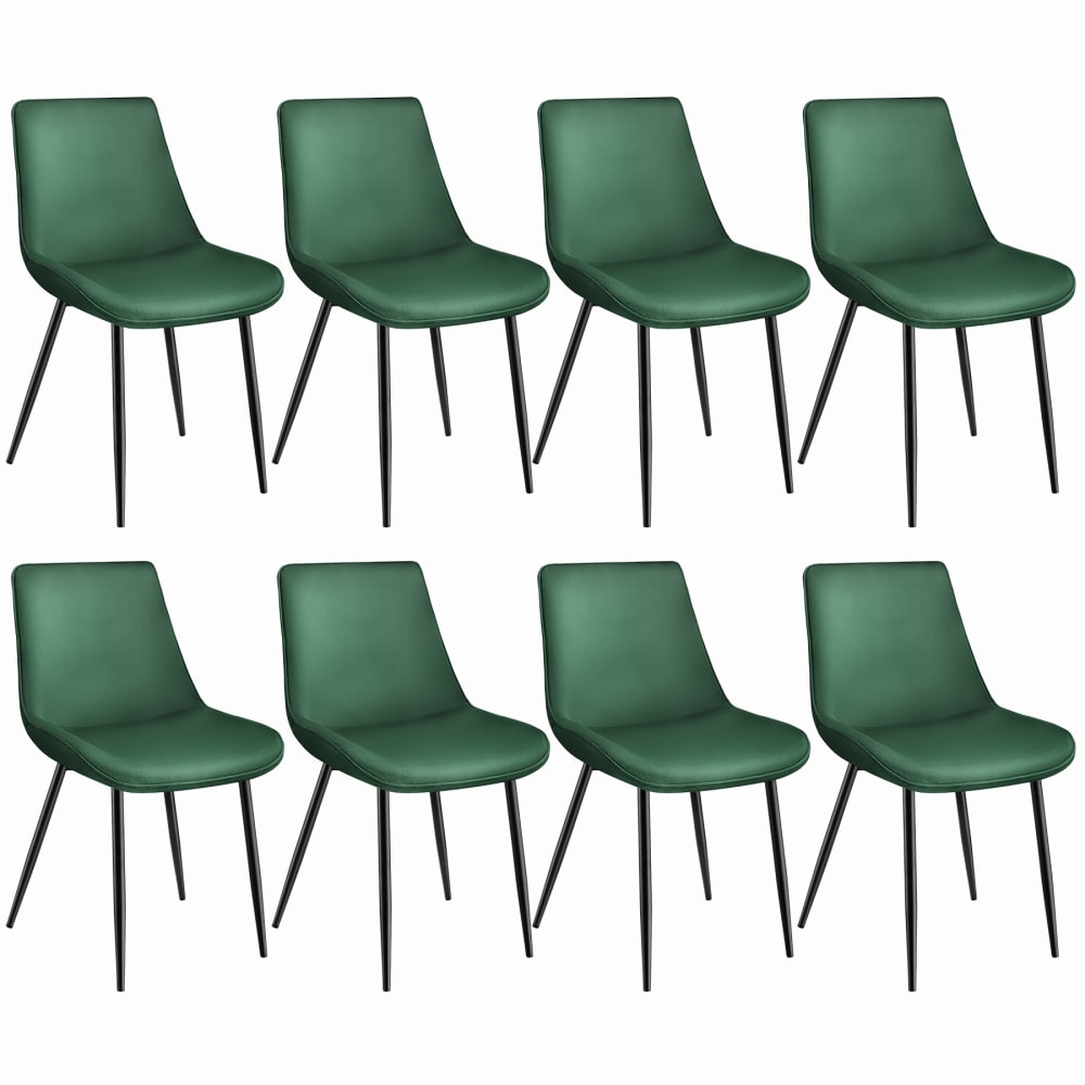 Lot De 8 Chaises Rembourrées Aspect Velours Ergonomique Vert Foncé