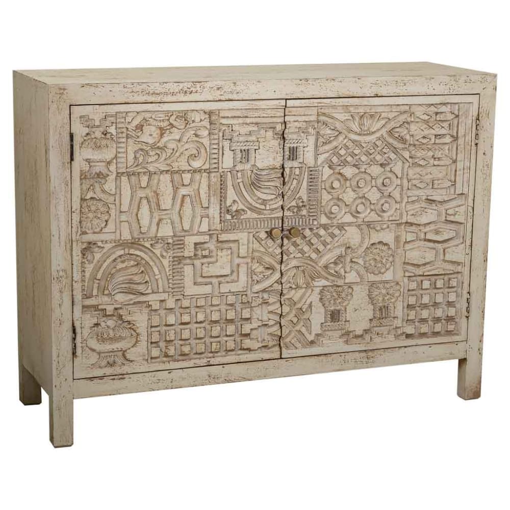 Buffet En Bois Sculpté Blanc 120x40x90