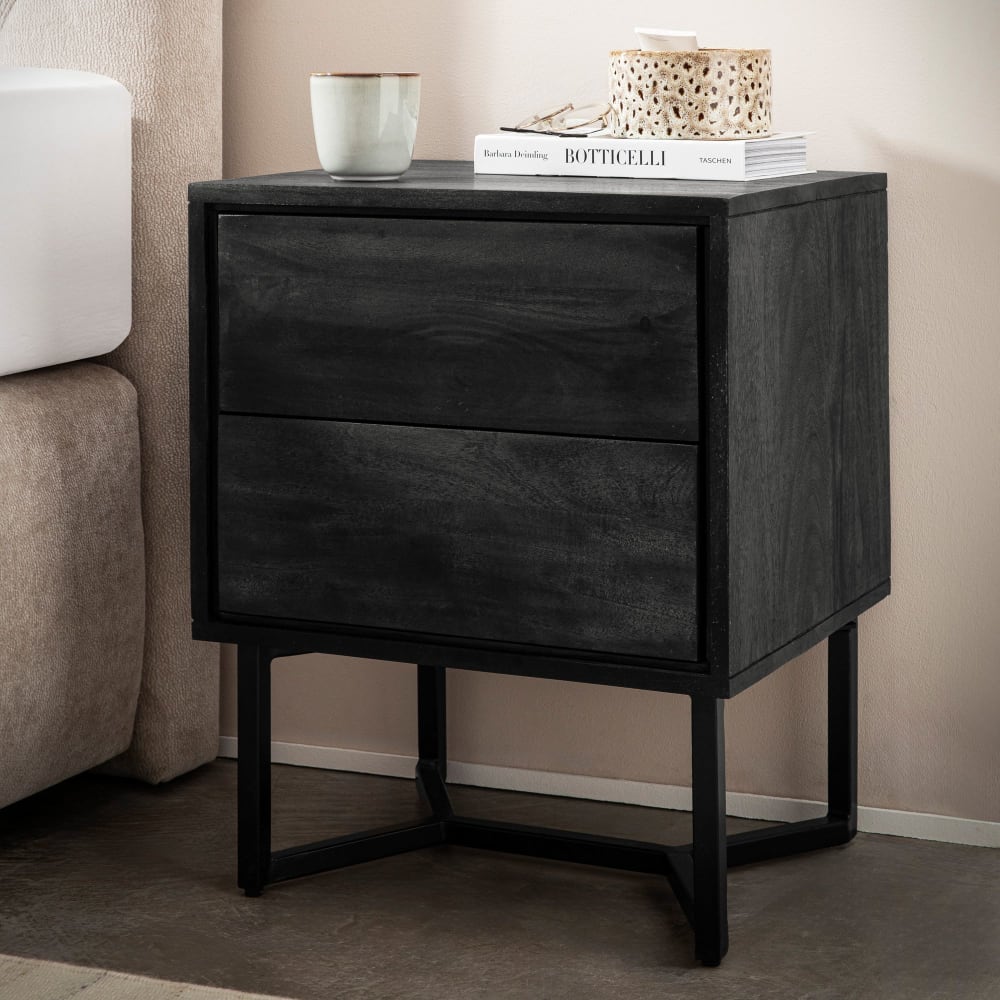 Finebuy Table De Nuit Bois Massif 57 Cm Chevet Tiroirs Lit Boxspring Industriel