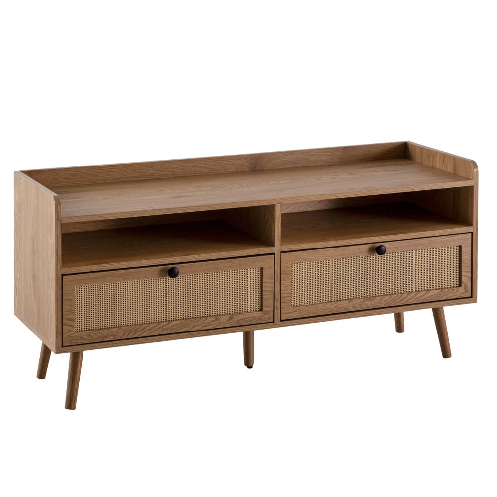 Finebuy Meuble Tv 120 Cm Lowboard Tiroir Commode Tv Rotin Espace De Rangement